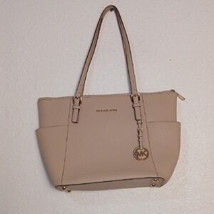 11x15 Michael Kors Taupe Leather Shoulder Tote with Gold Hardware